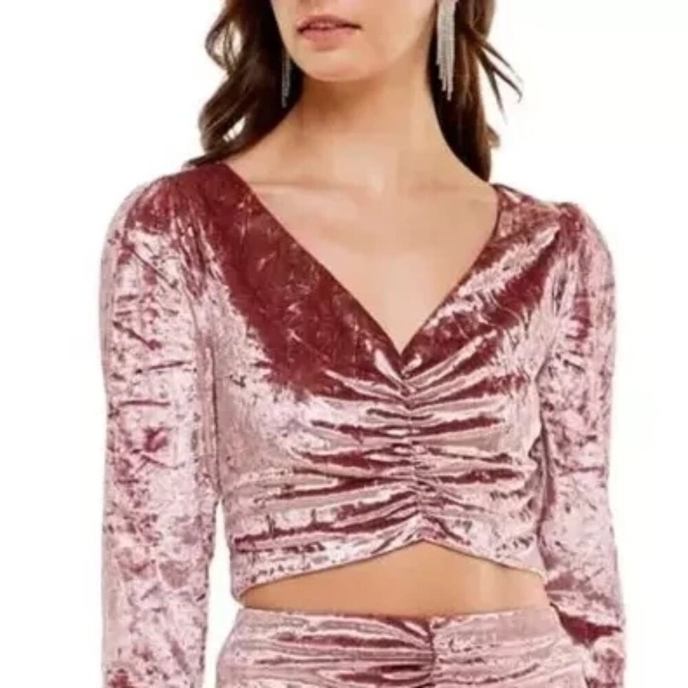 Wayf Mauve Long Sleeve Velvet Crop Top Size M